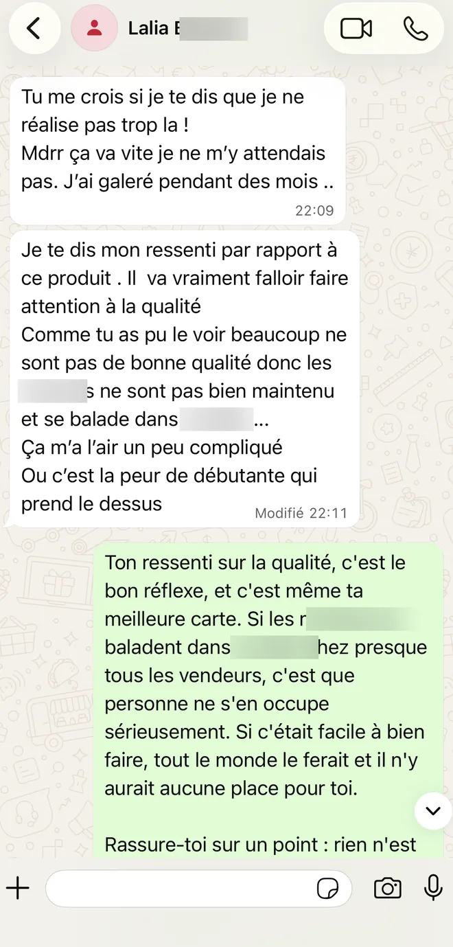 Message d’une cliente sur sa progression
