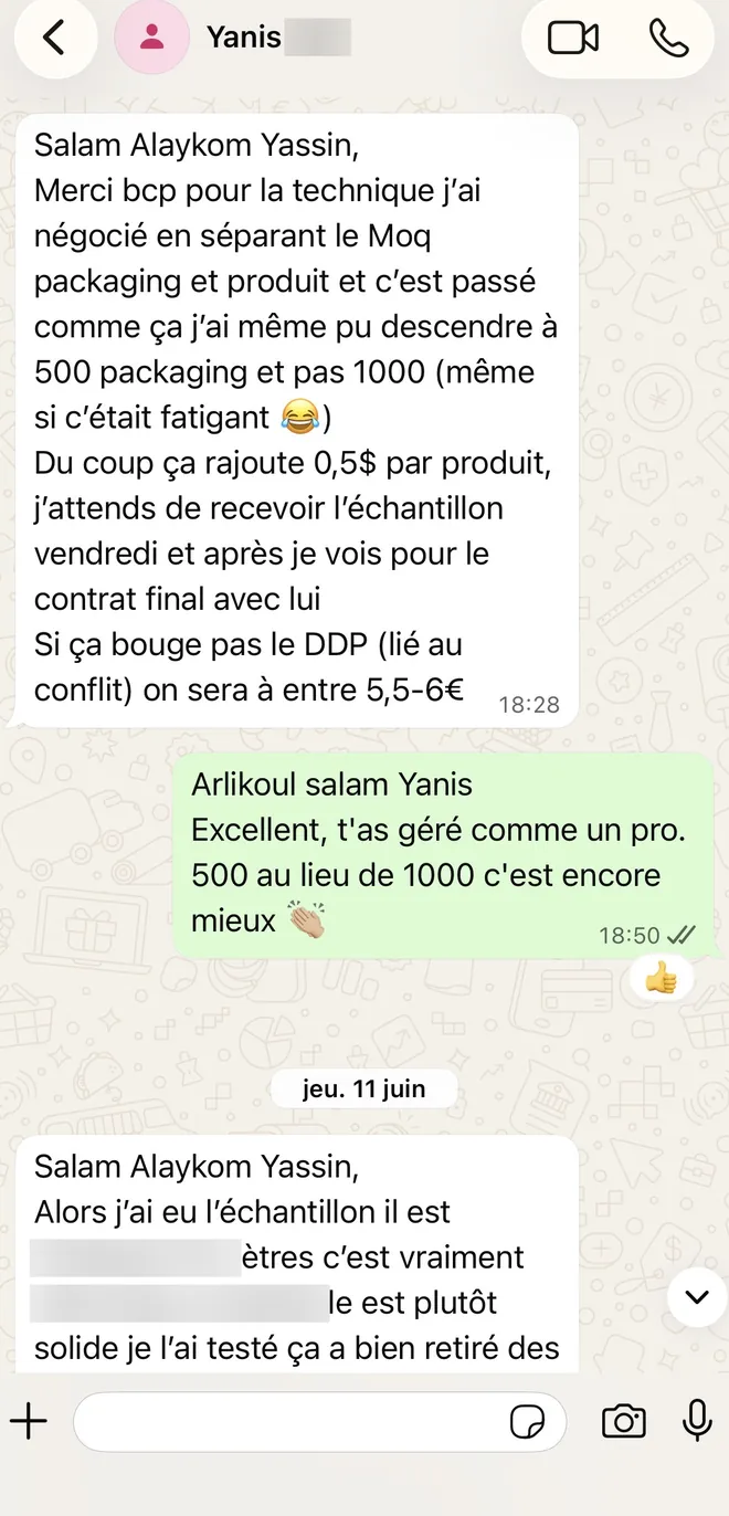 Message d’un client : négociation réussie