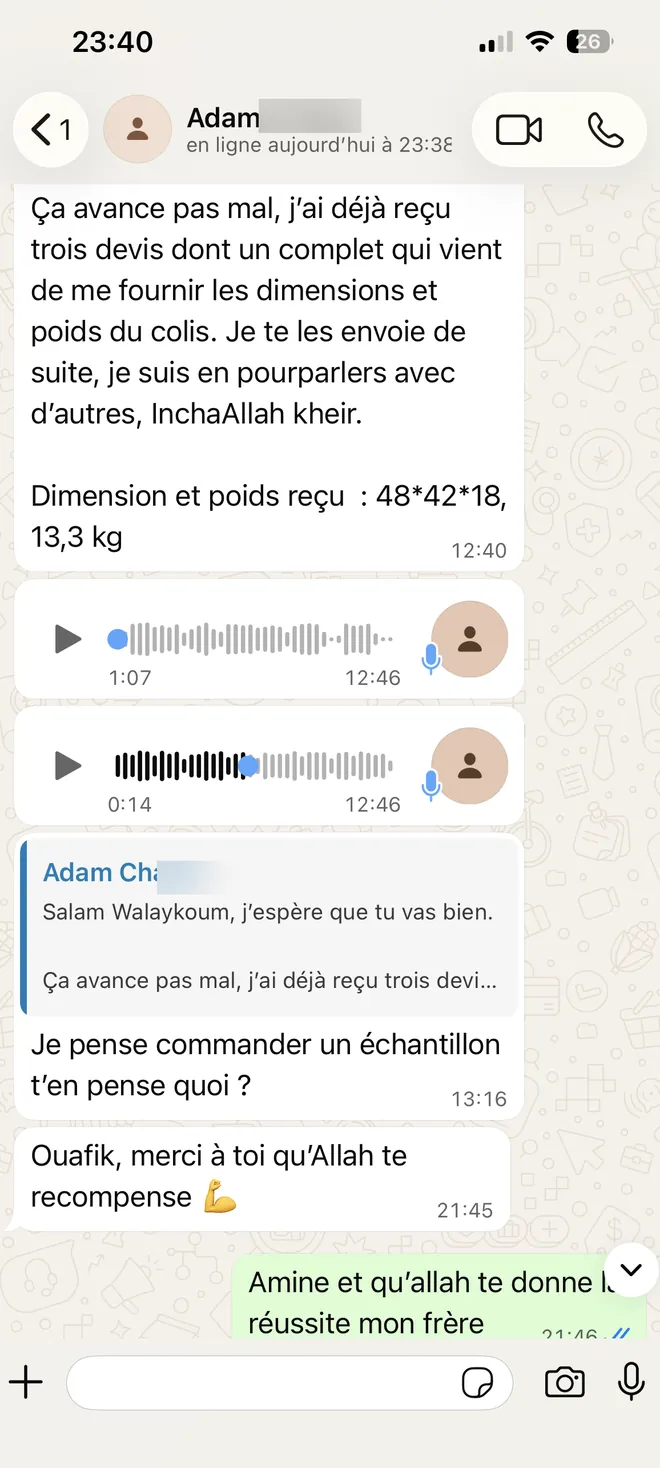 Message d’un client : devis fournisseurs reçus